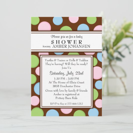 Polka Dots Neutrale Baby shower Uitnodiging (Staand voorkant)