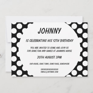 Polka Dots on Black Birthday Party Invitation Kaart