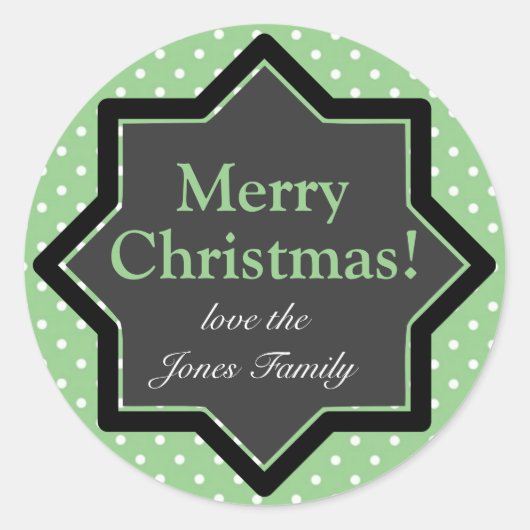 Polka Dots on Green Custom Kerstmis Ronde Sticker (Voorkant)