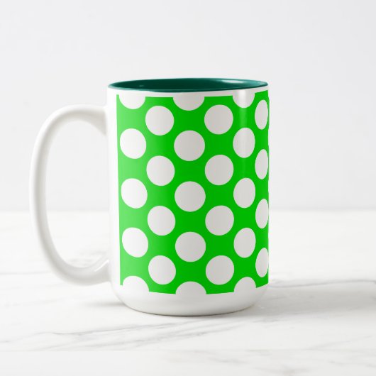 Polka Dots on Green Tweekleurige Koffiemok (Links)