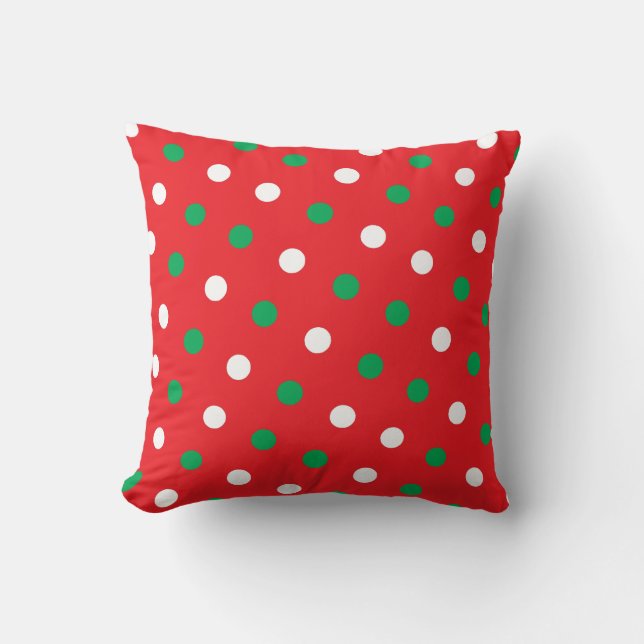 Polka Dots on Red Kerstmis Throw Cushion Kussen (Voorkant)