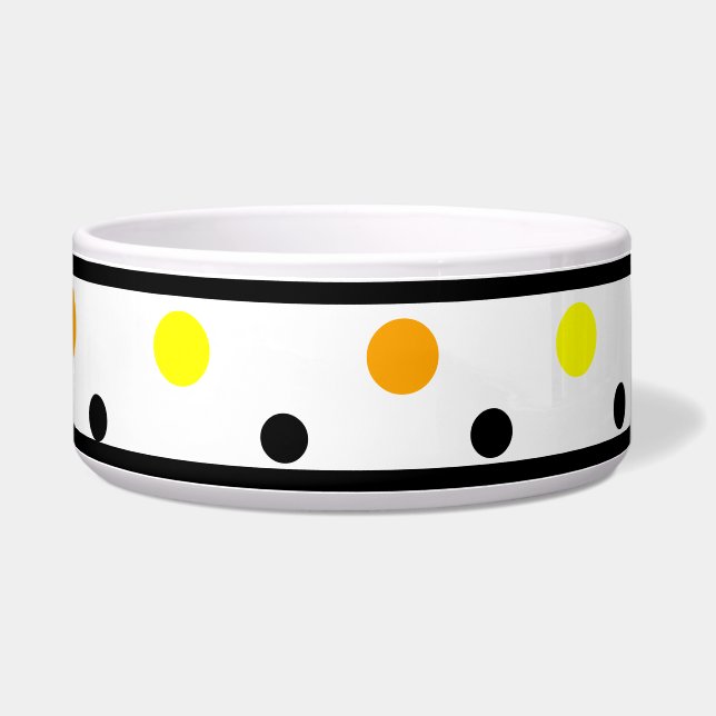 Polka Dots Oranje Yellow Black Pet Bowl Voerbakje (Rechts)