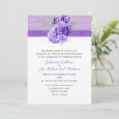 Polka Dots & Paarse bloemen bruiloft Kaart (Staand voorkant)