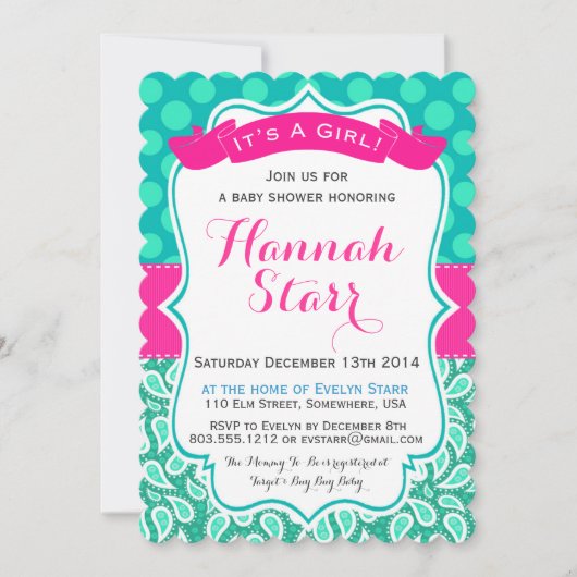 Polka Dots & Paisley Baby shower Invitation Kaart (Voorkant)