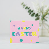 Polka Dots Pastel Pink Happy Easter Feestdagenkaart (Staand voorkant)
