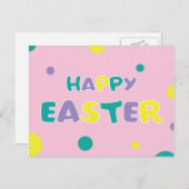 Polka Dots Pastel Pink Happy Easter Feestdagenkaart (Voorkant / Achterkant)