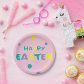 Polka Dots Pastel Pink Happy Easter Papieren Bordje (Feest)