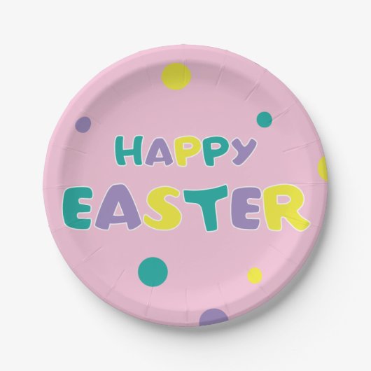 Polka Dots Pastel Pink Happy Easter Papieren Bordje (Voorkant)