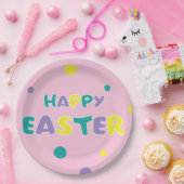 Polka Dots Pastel Pink Happy Easter Papieren Bordje (Feest)