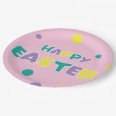 Polka Dots Pastel Pink Happy Easter Papieren Bordje (Gekanteld)