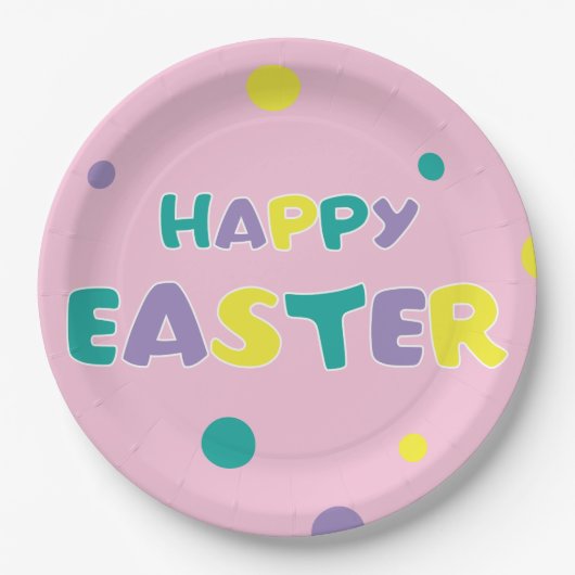 Polka Dots Pastel Pink Happy Easter Papieren Bordje (Voorkant)