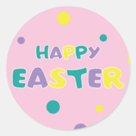 Polka Dots Pastel Pink Happy Easter Ronde Sticker
