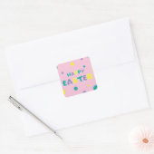 Polka Dots Pastel Pink Happy Easter Vierkante Sticker (Envelop)