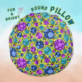 Polka Dots Patroon in Roze Blauw Blauwgroen - Rond Kussen