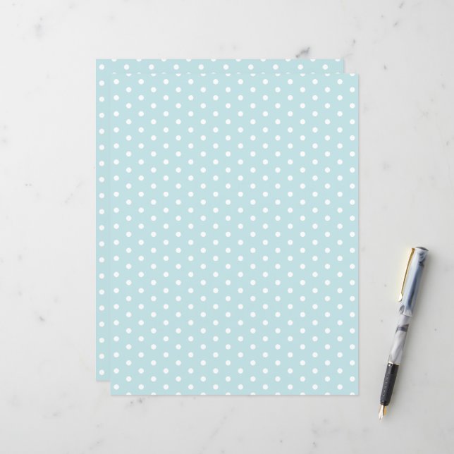 Polka Dots Patroon Pastel Blauw Scrapbook Papier (Voorkant / Achterkant in situ)