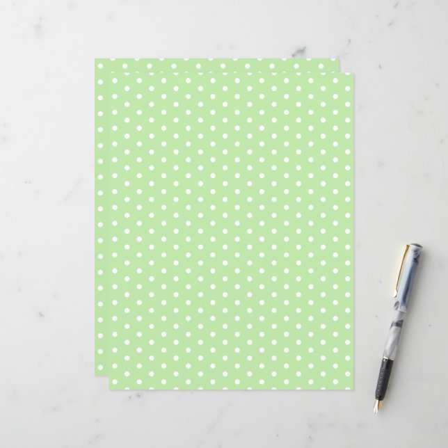 Polka Dots Patroon Pastel Groen Scrapbook Papier (Voorkant / Achterkant in situ)