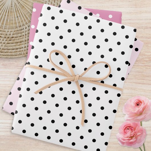 Polka Dots Patroon Set van 3 Roze Witte Dotty Inpakpapier Vel