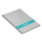 Polka Dots Pattern Aqua and Grey Custom Name Notitieboek (Rechterzijde)