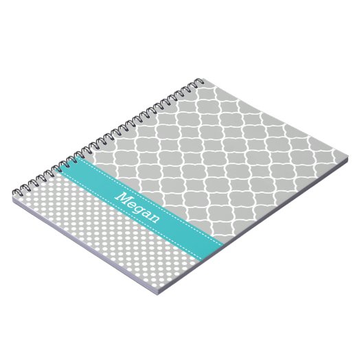 Polka Dots Pattern Aqua and Grey Custom Name Notitieboek (Linkerzijde)