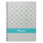Polka Dots Pattern Aqua and Grey Custom Name Notitieboek (Voorkant)