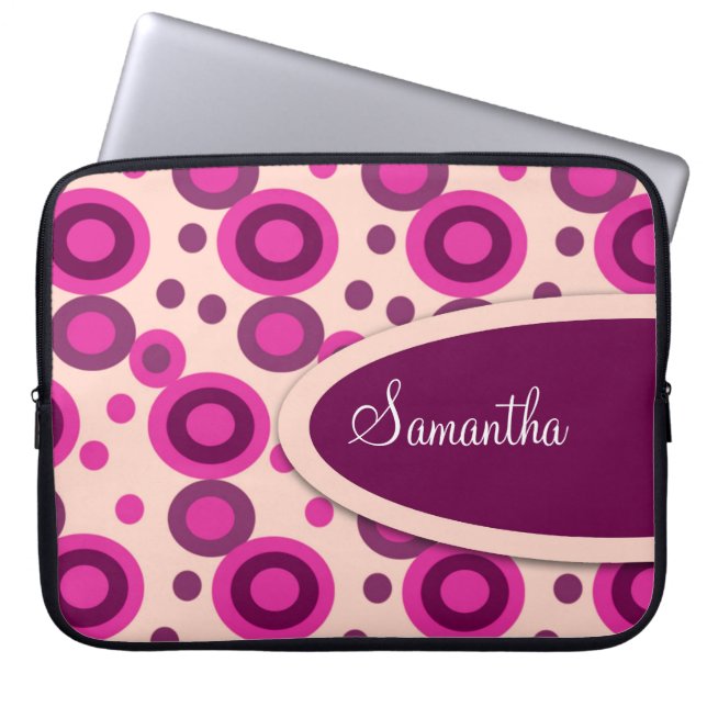Polka Dots persoonlijke laptophoes:Hot Pink Laptop Sleeve (Voorkant)