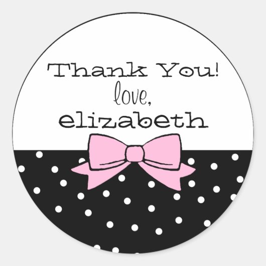 Polka Dots Pink Bow Dank u Ronde Sticker (Voorkant)