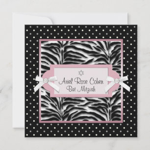 Polka Dots Pink Zebra Bat Mitzvah Invitaties Kaart