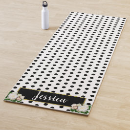 Polka Dots & Pioenjes - Zwart/Goud Naam Bord Yogamat