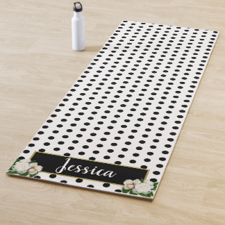 Polka Dots & Pioenjes - Zwart/Goud Naam Bord Yogamat