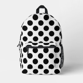 Polka Dots, Polka Dot Pattern, Black and White Bedrukte Rugzak