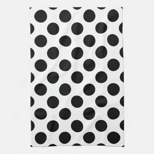 Polka Dots, Polka Dot Pattern, Black and White Theedoek (Verticaal)
