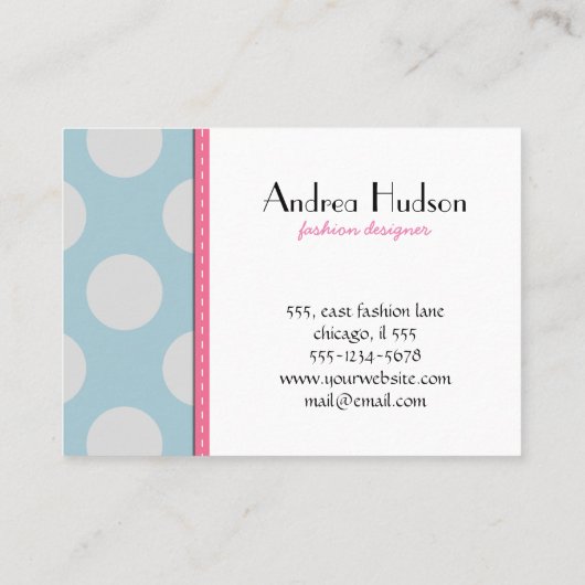 Polka Dots, Polka Dot Pattern, Stippen, Blue, Grey Visitekaartje (Achterkant)