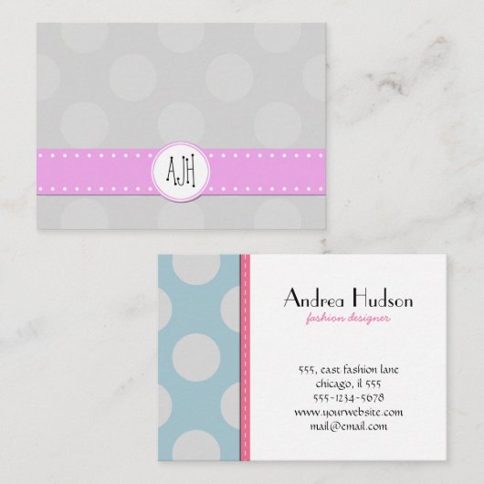 Polka Dots, Polka Dot Pattern, Stippen, Blue, Grey Visitekaartje (Voorkant / Achterkant)