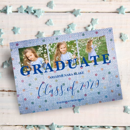 Polka Dots pre-K Afstuderen drie foto's blauwe jan