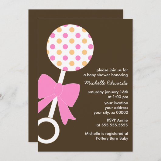 Polka Dots Rattle Baby shower Kaart (Voorkant / Achterkant)