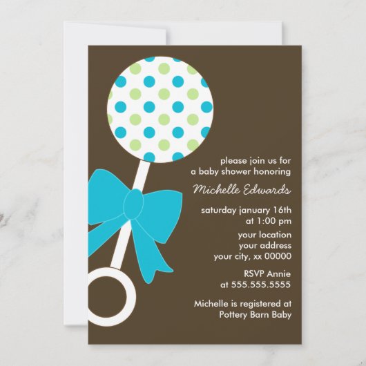 Polka Dots Rattle Baby shower Kaart (Voorkant)