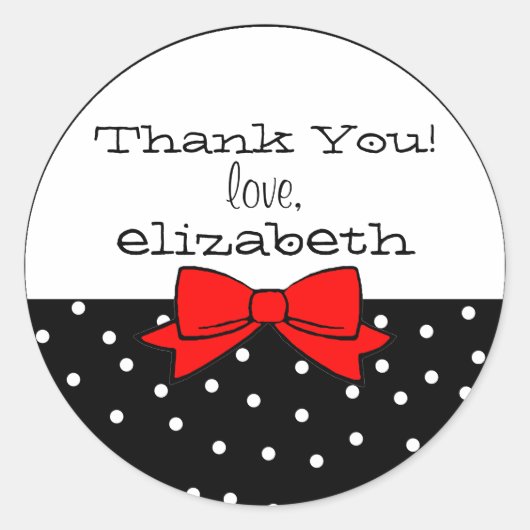 Polka Dots Red Bow Dank u Ronde Sticker (Voorkant)