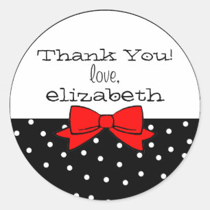 Polka Dots Red Bow Hartelijk dank Ronde Sticker