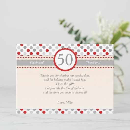 Polka Dots Red Gray Party Hartelijk dank Bedankkaart (Staand voorkant)