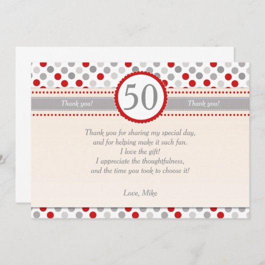 Polka Dots Red Gray Party Hartelijk dank Bedankkaart (Voorkant / Achterkant)