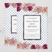 Polka Dots Red Roze Roses Birthday White Kaart (Voorkant / Achterkant)