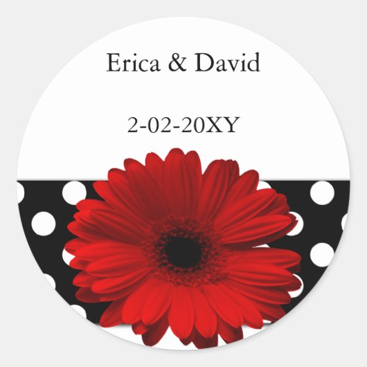 Polka dots rode gerbera envelop afdichtingen ronde sticker (Voorkant)
