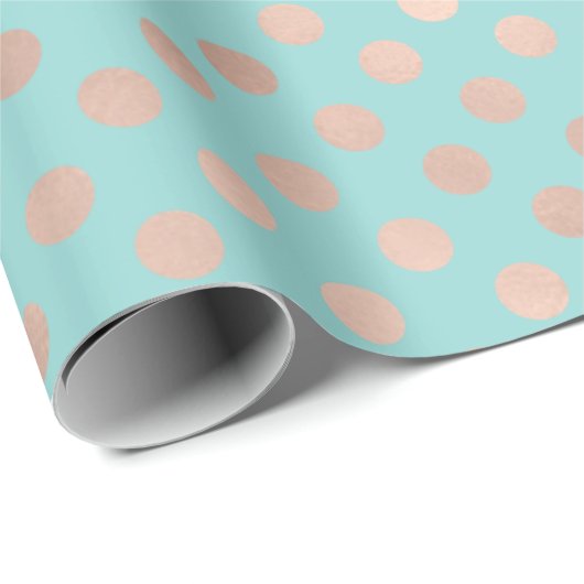 Polka Dots Roos Gold Blush Aqua Blue Geometry Cadeaupapier (Rol Hoek)