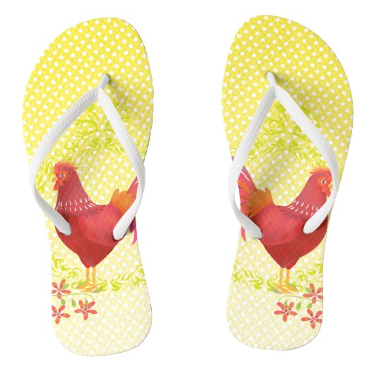 Polka Dots Rooster Yellow Teenslippers (Voetbed)