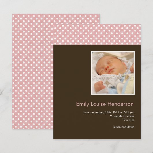 Polka Dots Roze/Bruin · Aankondiging Baby (Voorkant / Achterkant)