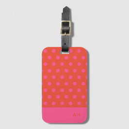 Polka Dots Roze en rood Sinaasappel monogram Bagagelabel