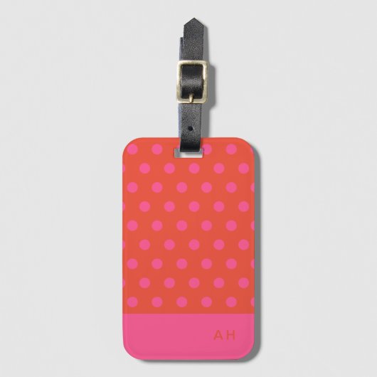 Polka Dots Roze en rood Sinaasappel monogram Bagagelabel (Voorkant (verticaal))