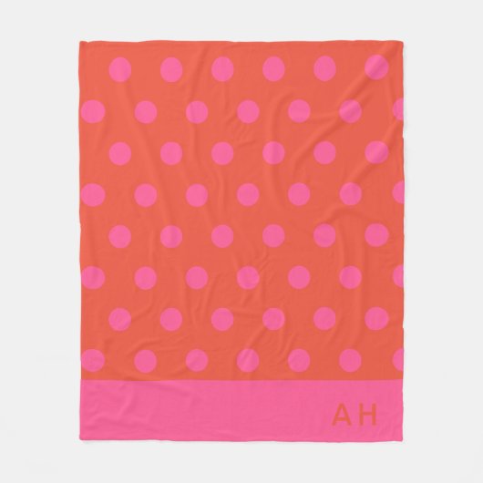 Polka Dots Roze en rood Sinaasappel monogram Fleece Deken (Voorkant)