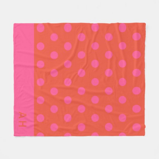 Polka Dots Roze en rood Sinaasappel monogram Fleece Deken (Voorkant (Horizontaal))
