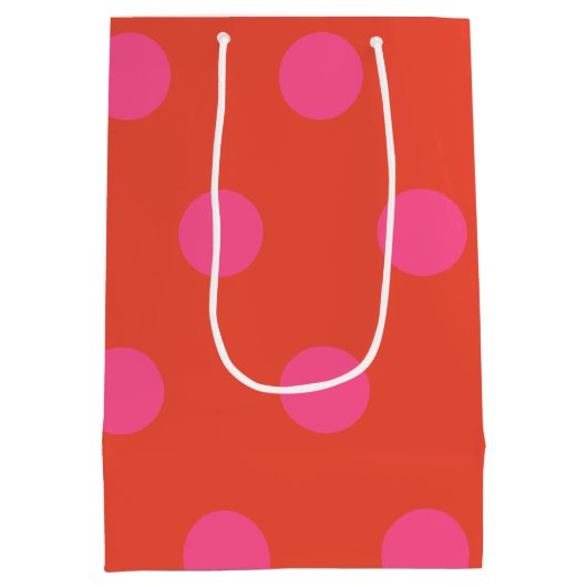 Polka Dots Roze en rood Sinaasappel monogram Medium Cadeauzakje (Achterkant)